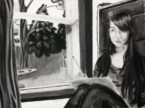 Self-Portraits and Reflection on oneself... charcoal on paper.