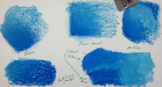 Finger Blend, Paper Towel, Tortillion, Pastel over Pastel, Solvent (with Q-Tip and Brush)