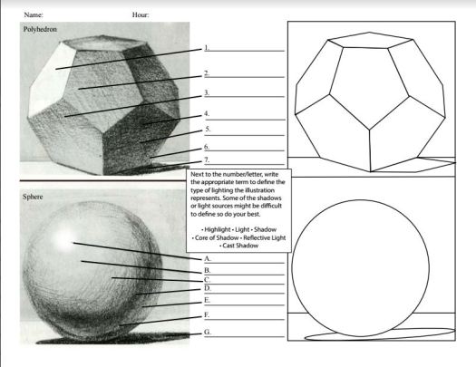 Sphere and Polyhedron Value Changes Chiaroscuro