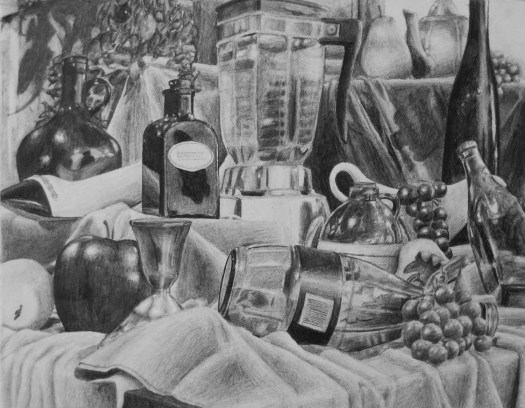 Great Still Life Example: Value - Contrast - Proportion: https://s-media-cache-ak0.pinimg.com/originals/26/a2/57/26a257a172cf5aee46850231a619a3af.jpg