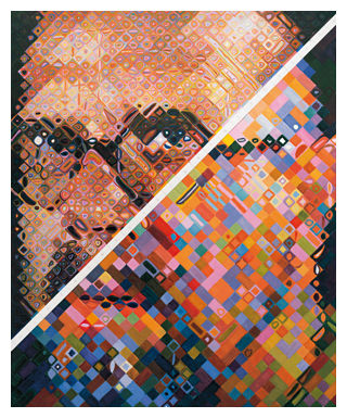 Chuck Close Portrait in Progress: http://www.artyfactory.com/art_appreciation/portraits/chuck_close/chuck-close-working-self-portrait.jpg 